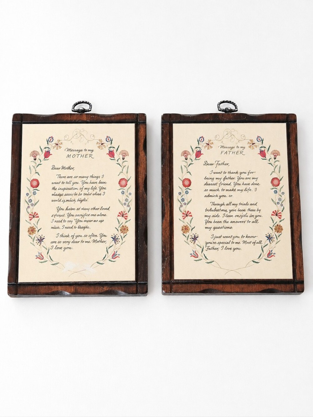 Vintage Wooden Wall Plaques Featuring Sentimental "Mother" & "Father" Poems
